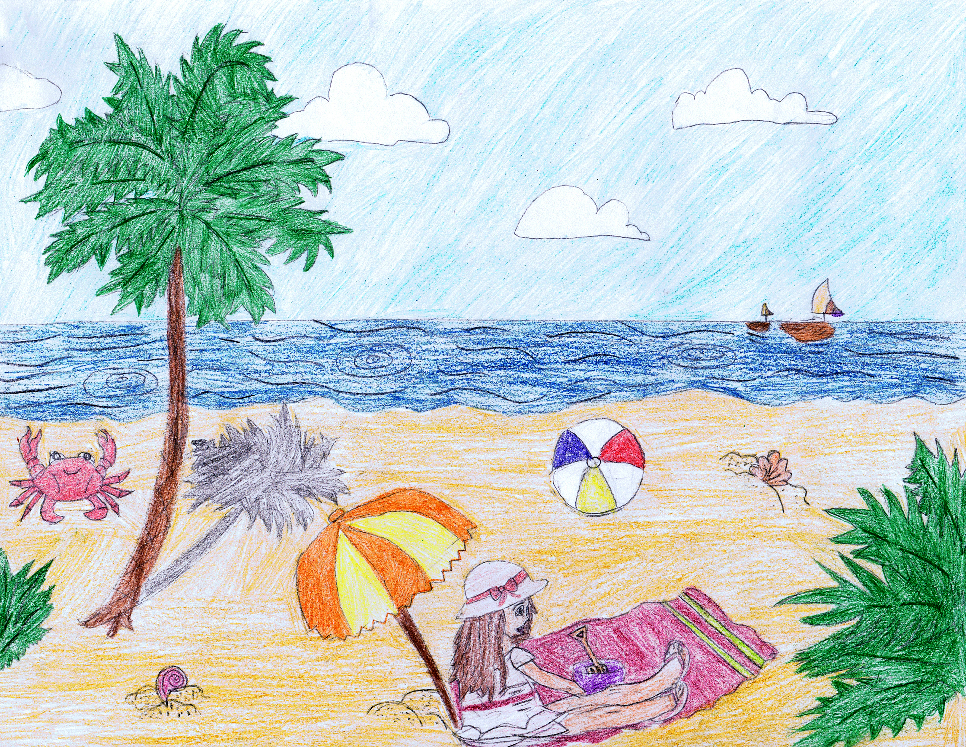 Mediterranean Sea Shore, Majorca Seaside Landscape, Beach, Desert View,  Five-Year-Old Child Art, Nursery Decor, Wax Crayons Kid Drawings, Toddler  Pencil Drawing, Mother and Daughter Child's Artwork